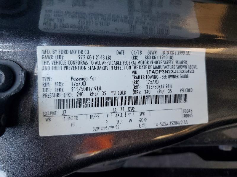 2018 Ford Focus მანქანა იყიდება აუქციონზე, vin: 1FADP3N2XJL323423, აუქციონის ნომერი: 56878706