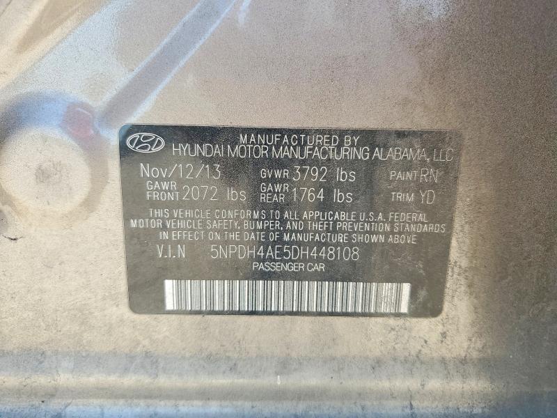 2013 Hyundai Elantra მანქანა იყიდება აუქციონზე, vin: 5NPDH4AE5DH448108, აუქციონის ნომერი: 58705596