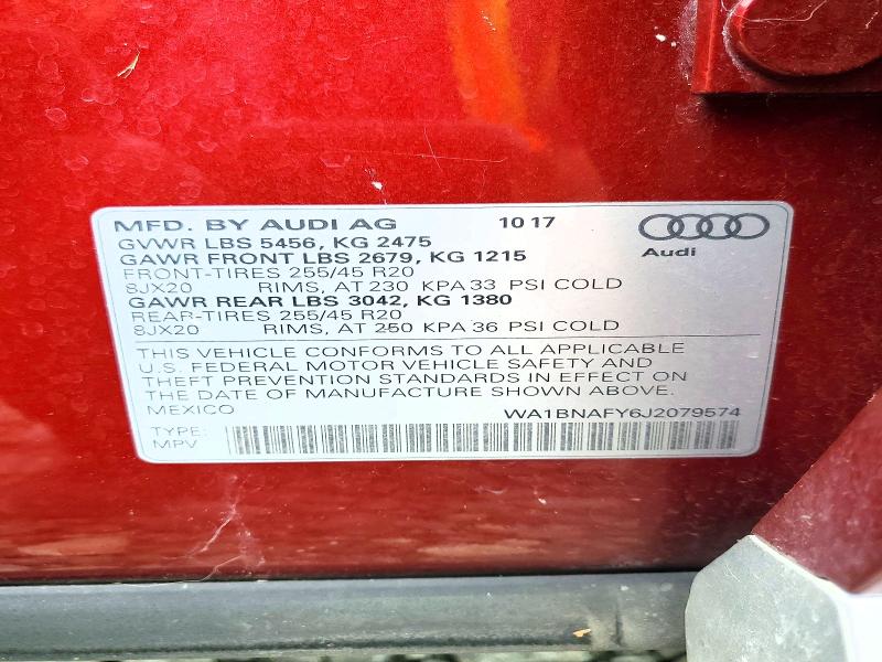 Продаж на аукціоні авто 2018 Audi Q5, vin: WA1BNAFY6J2079574, номер лоту: 57533386