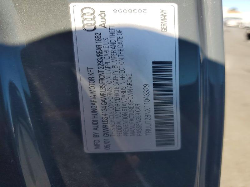 85614065 :رقم المزاد ، TRUUT28NX11043329 vin ، 2001 Audi Tt مزاد بيع