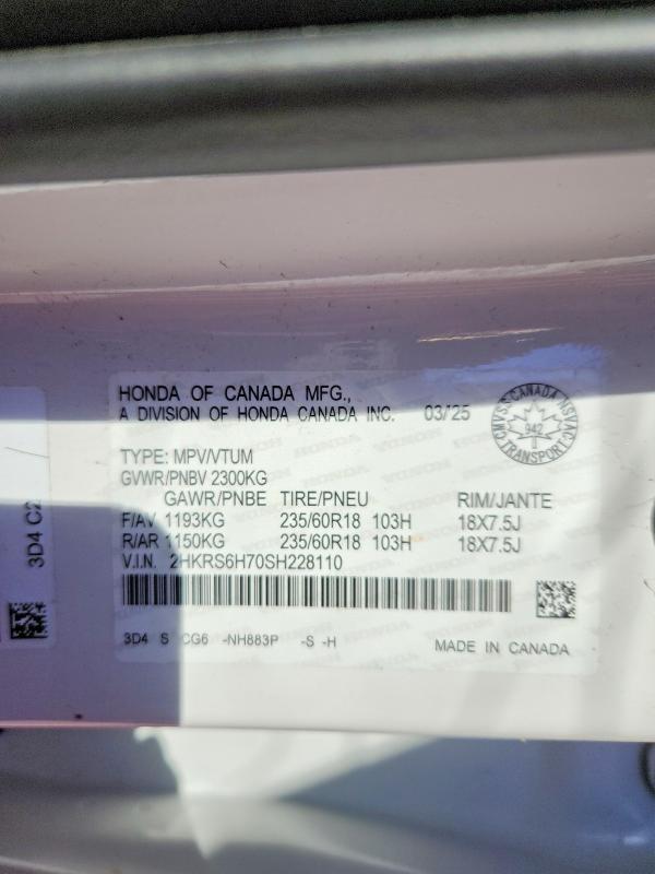 56045696 :رقم المزاد ، 2HKRS6H70SH228110 vin ، 2025 Honda Cr-v مزاد بيع