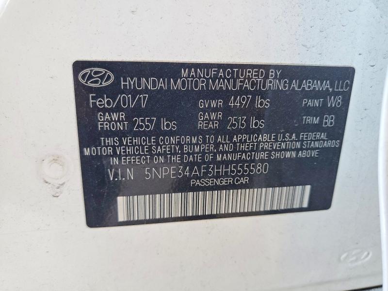 2017 Hyundai Sonata მანქანა იყიდება აუქციონზე, vin: 5NPE34AF3HH555580, აუქციონის ნომერი: 55720536