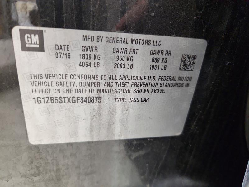 2016 Chevrolet Malibu მანქანა იყიდება აუქციონზე, vin: 1G1ZB5STXGF340875, აუქციონის ნომერი: 58929096