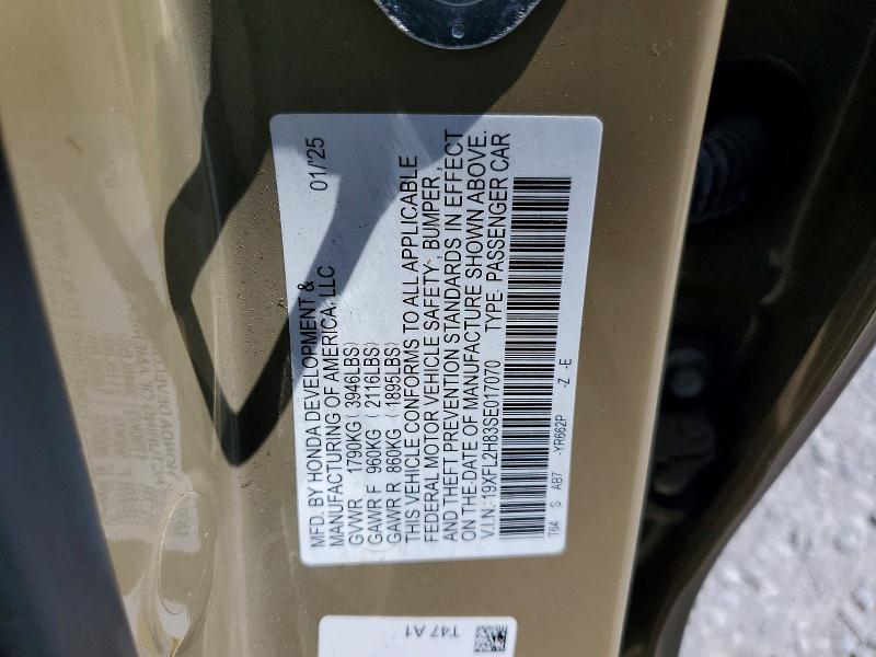2025 Honda Civic მანქანა იყიდება აუქციონზე, vin: 19XFL2H83SE017070, აუქციონის ნომერი: 56484146