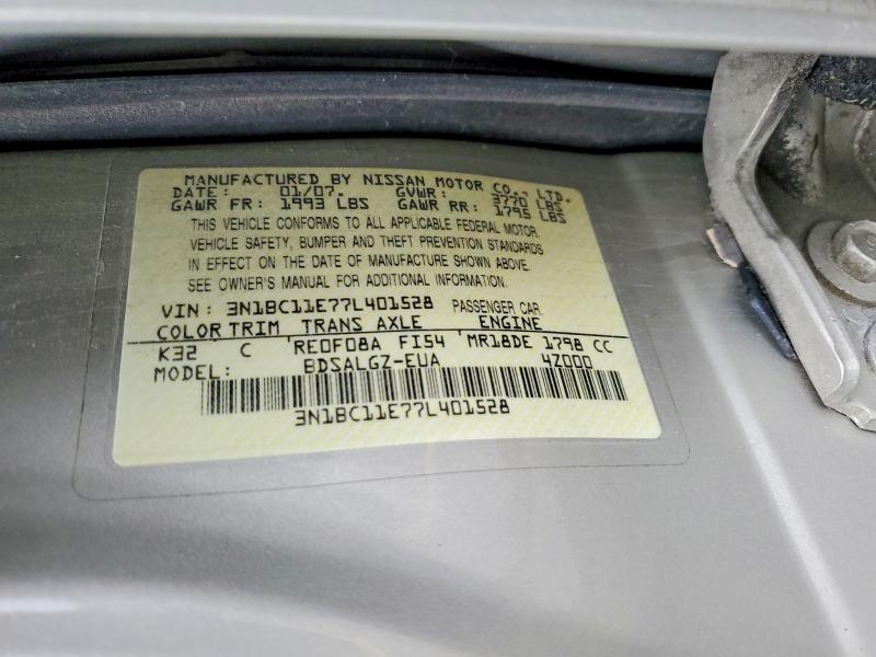 Aukcja sprzedaży 2007 Nissan Versa, vin: 3N1BC11E77L401528, numer aukcji: 56287076