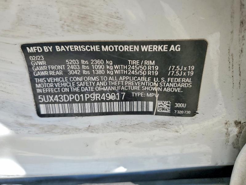 Aukcja sprzedaży 2023 Bmw X3, vin: 5UX43DP01P9R49017, numer aukcji: 57743766
