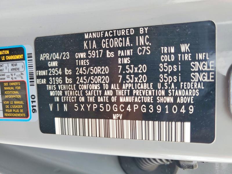55752746 :رقم المزاد ، 5XYP5DGC4PG391049 vin ، 2023 Kia Telluride مزاد بيع