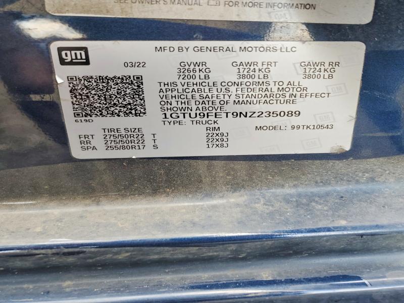 Aukcja sprzedaży 2022 Gmc Sierra Limited, vin: 1GTU9FET9NZ235089, numer aukcji: 57417666