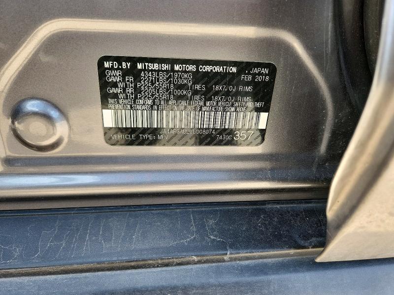 2018 Mitsubishi Outlander Sport მანქანა იყიდება აუქციონზე, vin: JA4AP3AU2JU008074, აუქციონის ნომერი: 56472226