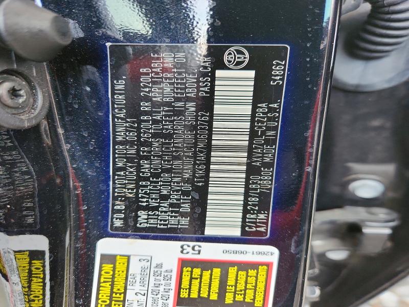 Продажа на аукционе авто 2021 Toyota Camry, vin: 4T1K61AK7MU603762, номер лота: 58701686