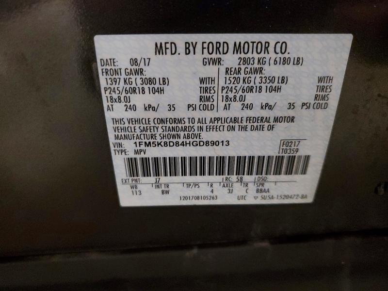 57428976 :رقم المزاد ، 1FM5K8D84HGD89013 vin ، 2017 Ford Explorer مزاد بيع