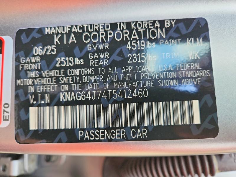 59349266 :رقم المزاد ، KNAG64J74T5412460 vin ، 2026 Kia K5 مزاد بيع