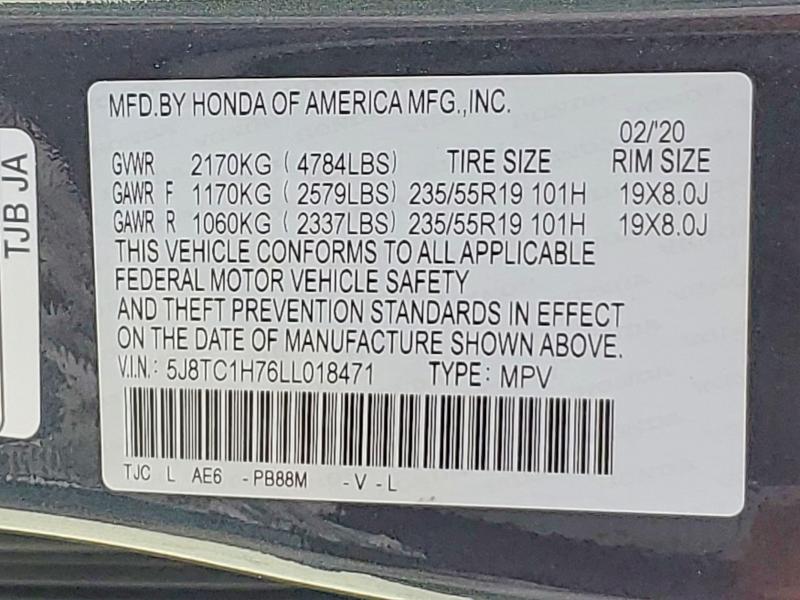 55761576 :رقم المزاد ، 5J8TC1H76LL018471 vin ، 2020 Acura Rdx مزاد بيع