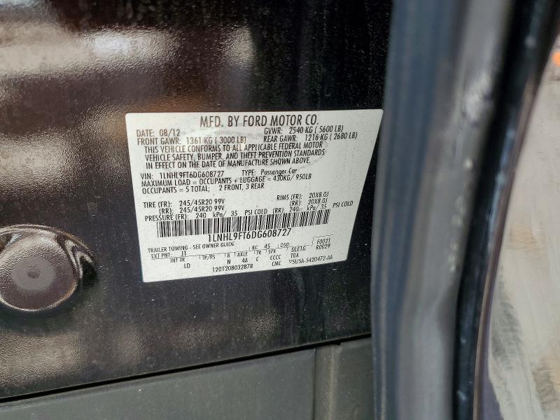 Aukcja sprzedaży 2013 Lincoln Mks, vin: 1LNHL9FT6DG608727, numer aukcji: 57074326