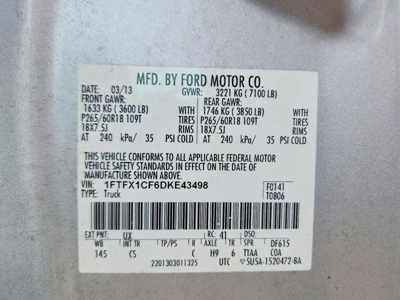 Продажа на аукционе авто 2013 Ford F150, vin: 1FTFX1CF6DKE43498, номер лота: 56635806