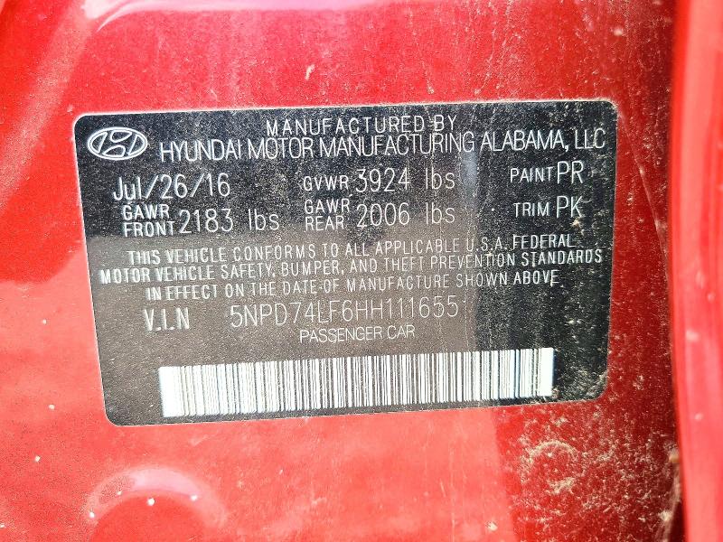 58112416 :رقم المزاد ، 5NPD74LF6HH111655 vin ، 2017 Hyundai Elantra مزاد بيع