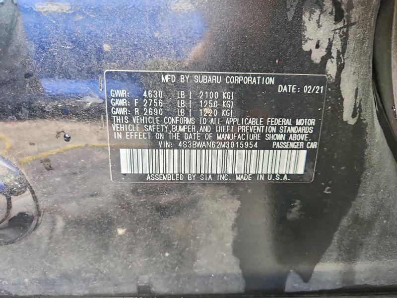 2021 Subaru Legacy მანქანა იყიდება აუქციონზე, vin: 4S3BWAN62M3015954, აუქციონის ნომერი: 55794386