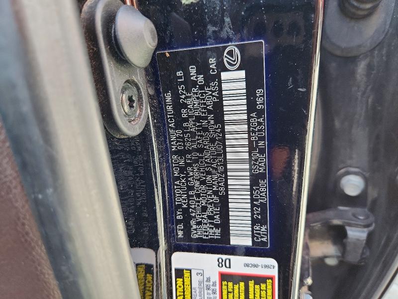 56772826 :رقم المزاد ، 58ADZ1B13LU071245 vin ، 2020 Lexus Es مزاد بيع