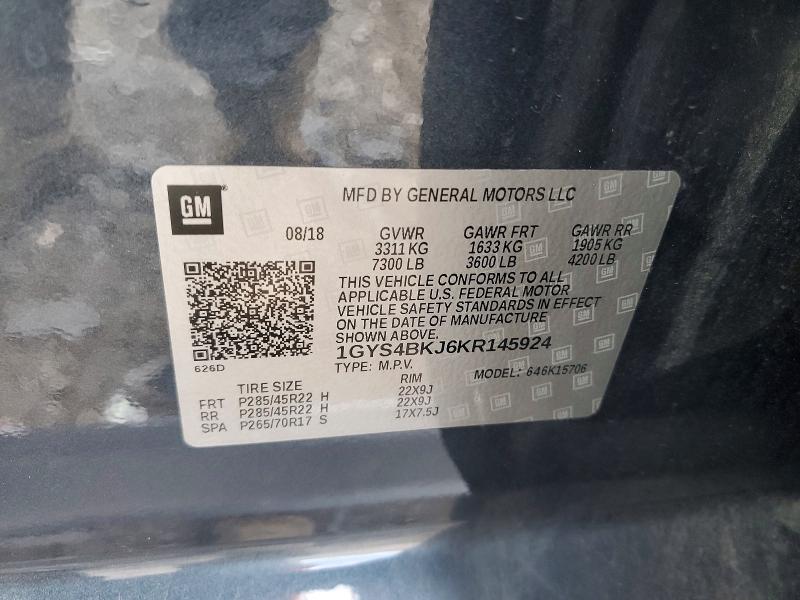 2019 Cadillac Escalade მანქანა იყიდება აუქციონზე, vin: 1GYS4BKJ6KR145924, აუქციონის ნომერი: 57664086