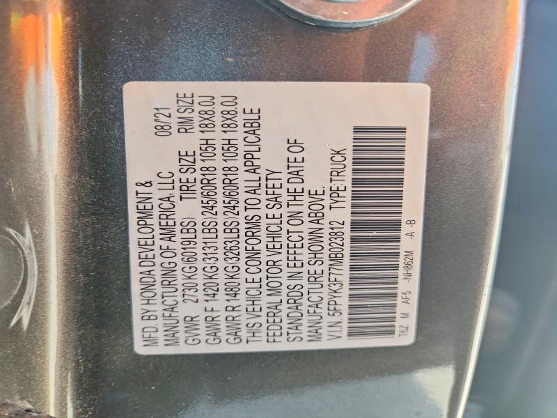 Aukcja sprzedaży 2021 Honda Ridgeline, vin: 5FPYK3F77MB023812, numer aukcji: 58925366