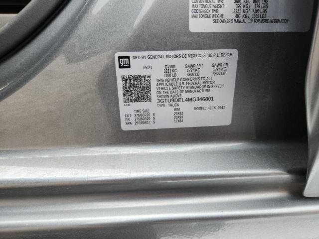 Aukcja sprzedaży 2021 Gmc Sierra, vin: 3GTU9DEL4MG346801, numer aukcji: 57336006