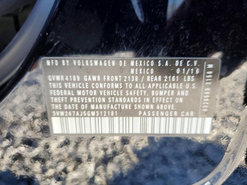 2016 Volkswagen Jetta მანქანა იყიდება აუქციონზე, vin: 3VW267AJ5GM312181, აუქციონის ნომერი: 56359746
