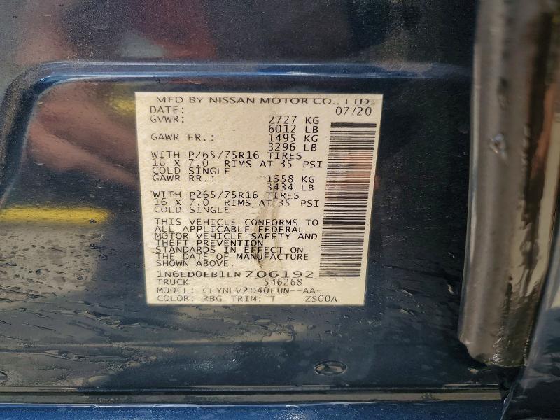 56968956 :رقم المزاد ، 1N6ED0EB1LN706192 vin ، 2020 Nissan Frontier مزاد بيع