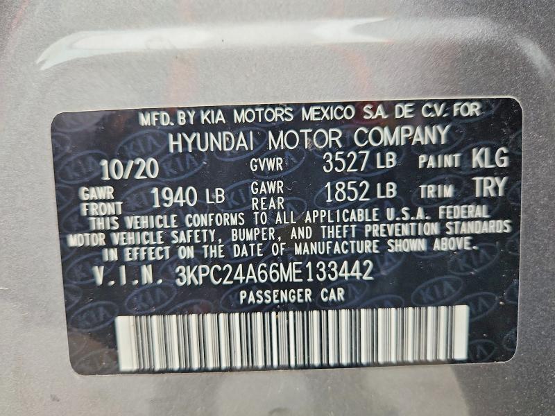 Aukcja sprzedaży 2021 Hyundai Accent, vin: 3KPC24A66ME133442, numer aukcji: 57047576