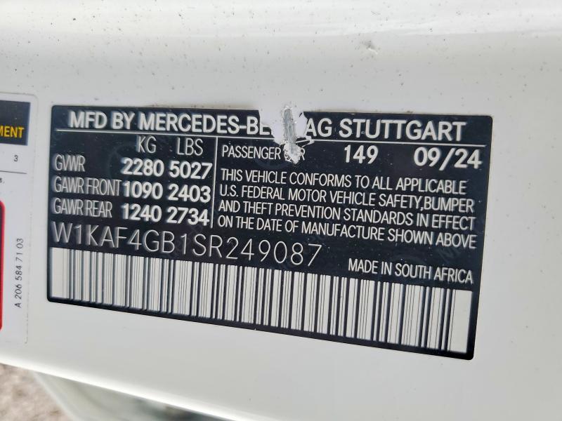 Продажа на аукционе авто 2025 Mercedes-benz C, vin: W1KAF4GB1SR249087, номер лота: 55943686