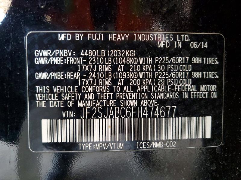 Продаж на аукціоні авто 2015 Subaru Forester, vin: JF2SJABC6FH474677, номер лоту: 57006736
