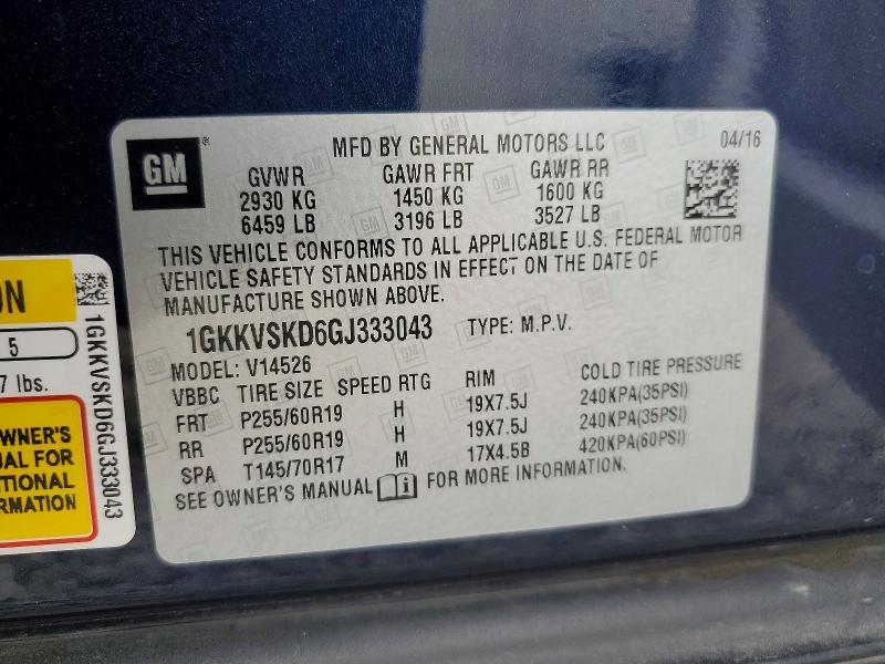 Продажа на аукционе авто 2016 Gmc Acadia, vin: 1GKKVSKD6GJ333043, номер лота: 56248606