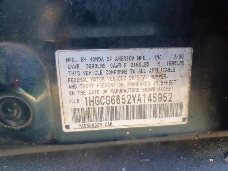 Продажа на аукционе авто 2000 Honda Accord, vin: 1HGCG6652YA145952, номер лота: 58935016