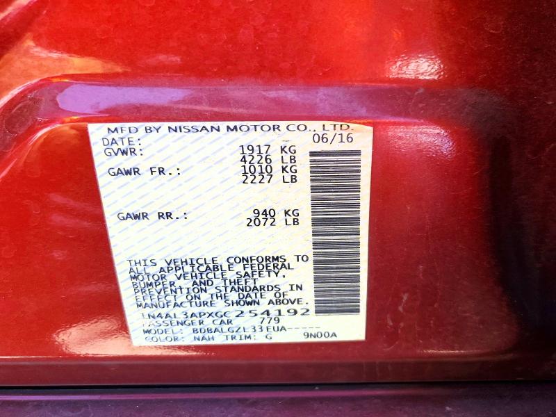 Продажа на аукционе авто 2016 Nissan Altima, vin: 1N4AL3APXGC254192, номер лота: 58458596