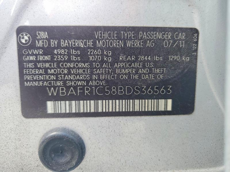Aukcja sprzedaży 2011 Bmw 528, vin: WBAFR1C58BDS36563, numer aukcji: 58922626