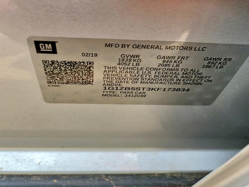 Aukcja sprzedaży 2019 Chevrolet Malibu, vin: 1G1ZB5ST3KF173834, numer aukcji: 69022206