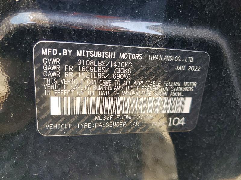 2022 Mitsubishi Mirage მანქანა იყიდება აუქციონზე, vin: ML32FUFJ0NHF07106, აუქციონის ნომერი: 57349286