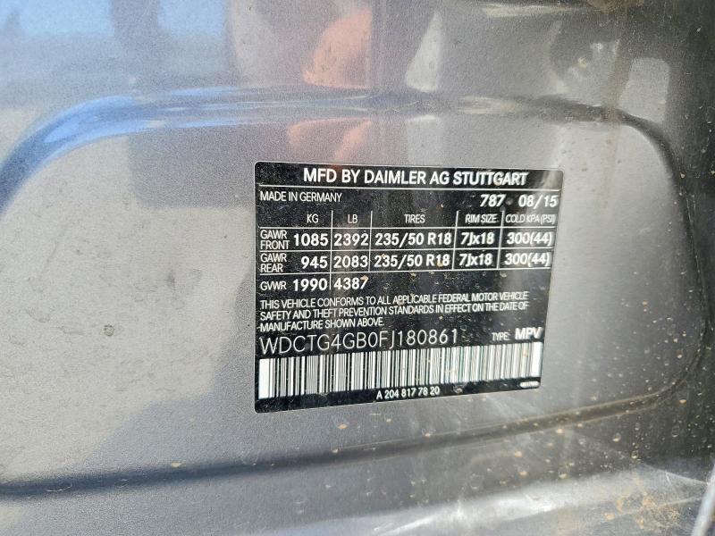 Продажа на аукционе авто 2015 Mercedes-benz Gla, vin: WDCTG4GB0FJ180861, номер лота: 56994856