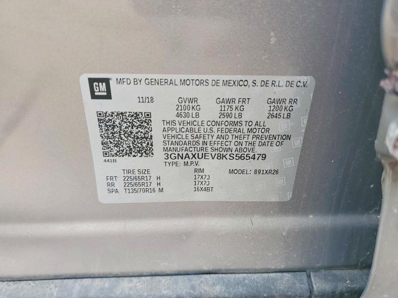 2019 Chevrolet Equinox მანქანა იყიდება აუქციონზე, vin: 3GNAXUEV8KS565479, აუქციონის ნომერი: 57172476