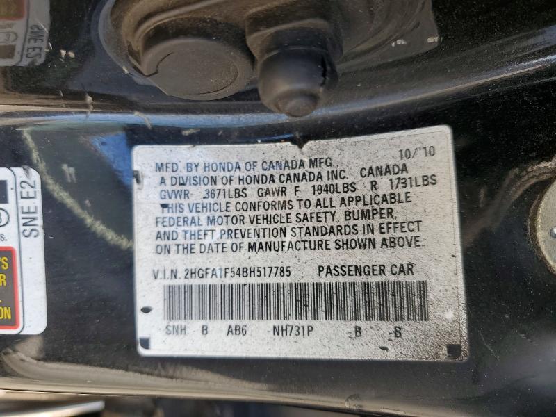 Auction sale of the 2011 Honda Civic, vin: 2HGFA1F54BH517785, lot number: 85967275