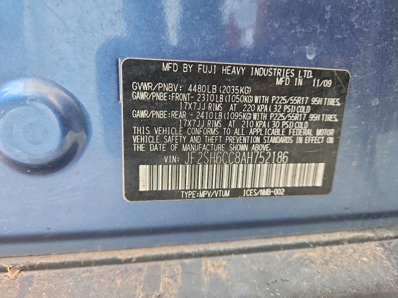 2010 Subaru Forester მანქანა იყიდება აუქციონზე, vin: JF2SH6CC8AH752186, აუქციონის ნომერი: 56720046