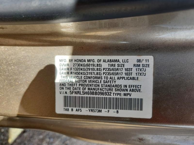 55928286 :رقم المزاد ، 5FNRL5H69BB096932 vin ، 2011 Honda Odyssey مزاد بيع
