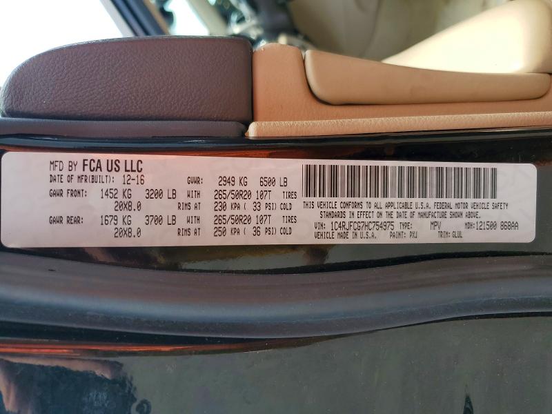 Продаж на аукціоні авто 2017 Jeep Grand Cherokee, vin: 1C4RJFCG7HC754975, номер лоту: 55862816