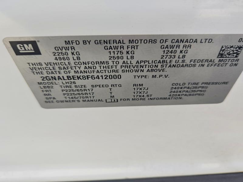 Продаж на аукціоні авто 2015 Chevrolet Equinox, vin: 2GNALBEK8F6412000, номер лоту: 58087976