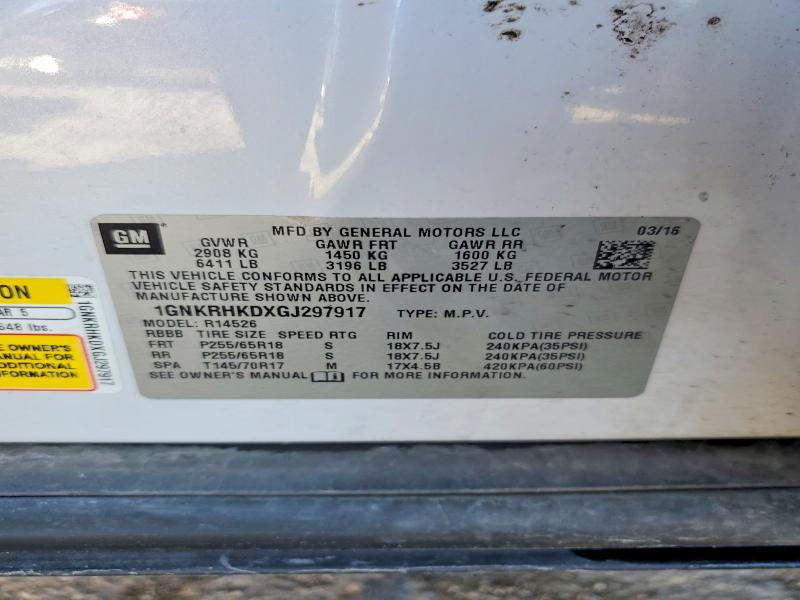 56984476 :رقم المزاد ، 1GNKRHKDXGJ297917 vin ، 2016 Chevrolet Traverse مزاد بيع