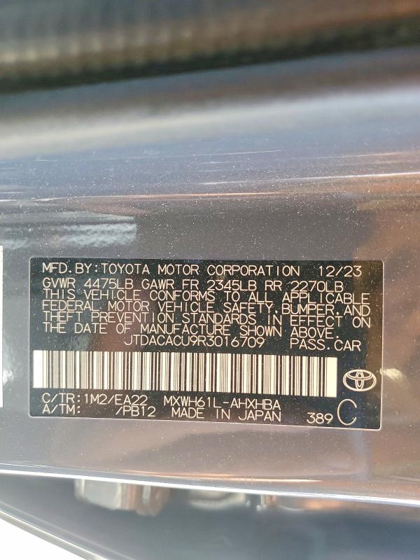 Aukcja sprzedaży 2024 Toyota Prius Prime, vin: JTDACACU9R3016709, numer aukcji: 56186506