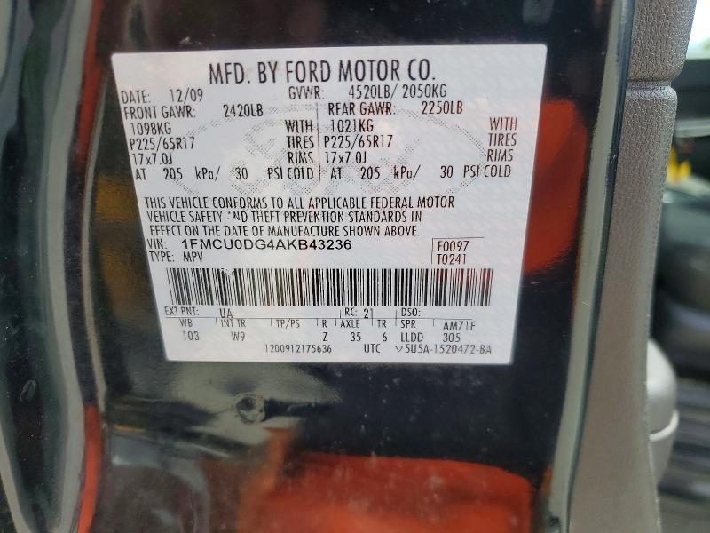Aukcja sprzedaży 2010 Ford Escape, vin: 1FMCU0DG4AKB43236, numer aukcji: 57972676