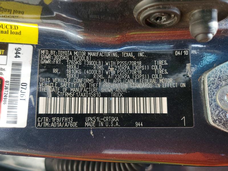 56834856 :رقم المزاد ، 5TFRM5F17AX015810 vin ، 2010 Toyota Tundra مزاد بيع