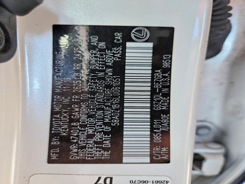 Продажа на аукционе авто 2020 Lexus Es, vin: 58ADZ1B16LU061051, номер лота: 57051266