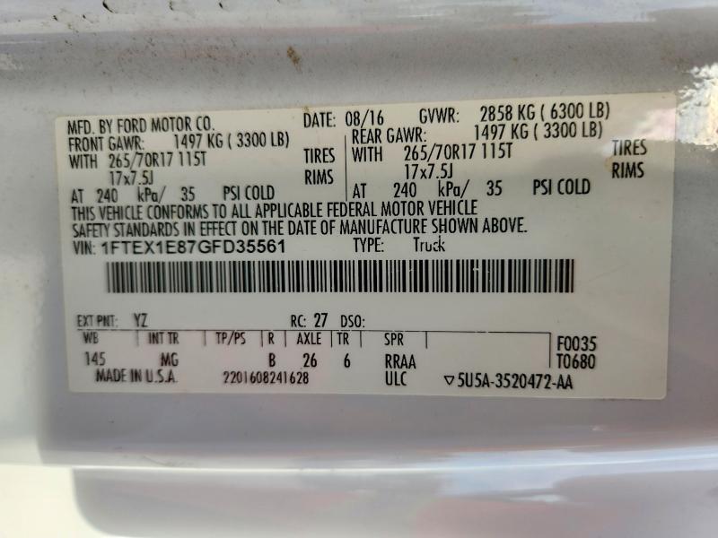 Auction sale of the 2016 Ford F150, vin: 1FTEX1E87GFD35561, lot number: 55768156