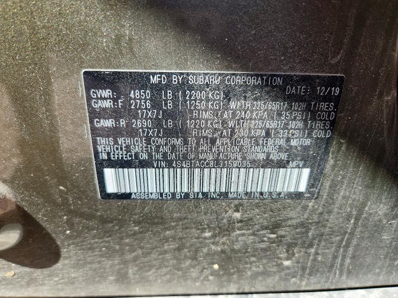 Продаж на аукціоні авто 2020 Subaru Outback, vin: 4S4BTACC8L3159035, номер лоту: 56743306
